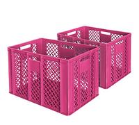 lot de 2 Bac gerbable normes Europe à parois et fonds ajourés - L x l x h 600 x 400 x 410 mm - rose
