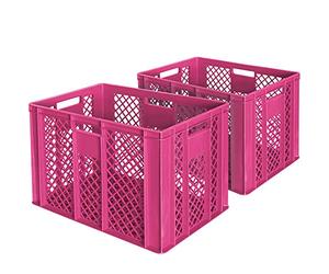 lot de 2 Bac gerbable normes Europe à parois et fonds ajourés - L x l x h 600 x 400 x 410 mm - rose