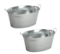 Lot de 2 bacs à boissons en zinc de 24 l - Refroidisseur de bouteille de | BURI, Anse, étanche, bac en zinc, refroidisseur de boissons, seau à glace, fête de jardin, vintage, métal, durable