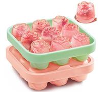 Lot de 2 bacs à glaçons en forme de rose avec couvercle à la fois - 18 petites roses de 3 cm - En silicone - Sans BPA et certifié LFGB - Pour cocktails