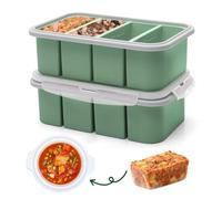 Lot de 2 bacs à glaçons en silicone avec 4 trous - Avec couvercle - Pour soupe, glace, bouillon, sauce ou beurre - Vert