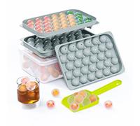 Lot de 2 bacs à glaçons ronds de 2 cm avec couvercle et bac à glace, libération rapide et facile de toutes les petites boules de glace, 2 x 32 glaçons ronds de 2 cm pour thé, café, machine à glaçons