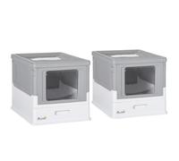 PawHut Lot de 2 bacs à litière pour Chat Maison de Toilette fermé Pliable Double Porte battante et supérieure + Pelle + tiroir à litière Nettoyage Facile - 47,5 x 35,5 x 36,7 cm Gris Blanc