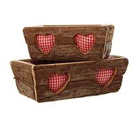 Lot de 2 bacs à Plante, Bois Ton Naturel avec Tissu à Carreaux, doublé Film