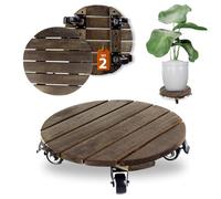 Lot de 2 bacs à plantes en bois, imperméables et robustes, faciles à déplacer avec roulettes verrouillables à 360°, pour plantes lourdes, pots de fleurs, objets lourds (rond, noyer, 30,5 cm P x 8,1 cm