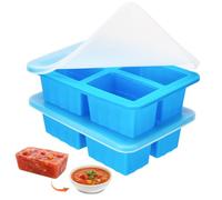 Lot de 2 Bacs de Congélation en Silicone 4x250ml avec Couvercles - Moule Portion Soupe, Bouillon, Sauce, Purée Bébé - Empilable, Sans BPA, Démoulage Facile, Meal Prep, Batch Cooking (Bleu)