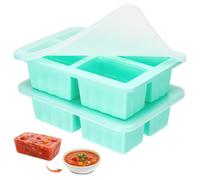 Lot de 2 Bacs de Congélation en Silicone 4x250ml avec Couvercles - Moule Portion Soupe, Bouillon, Sauce, Purée Bébé - Empilable, Sans BPA, Démoulage Facile, Meal Prep, Batch Cooking (Vert)