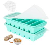 Lot de 2 Bacs de Congélation en Silicone avec Couvercles - Moule Portion Soupe, Bouillon, Sauce, Purée Bébé - Empilable, Sans BPA, Démoulage Facile (Vert Menthe - 6Compartiments × 125ML)