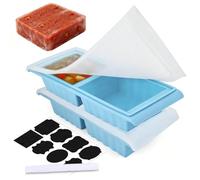 Lot de 2 bacs de congélation extra larges en silicone de 500 ml avec couvercle, bac à glaçons résistant à la chaleur - Passe au micro-ondes et au four (-20 ℃ ~ 230 ℃) pour conserver le bouillon, la