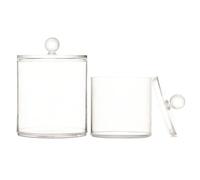 Lot de 2 bacs de rangement décoratifs en plastique transparent uni avec couvercle pour piques à fil dentaire, trombones, blanc neutre