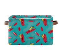 Lot de 2 bacs de rangement décoratifs en tissu avec poignée pour la maison, motif dinosaure, surf, bleu sarcelle