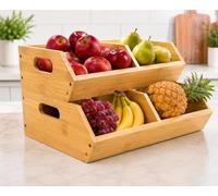 Lot de 2 bacs de rangement empilables en bambou pour légumes, organisateurs et paniers de rangement pour cuisine et garde-manger, pour fruits, légumes, produits, pain, pommes de terre, oignons et