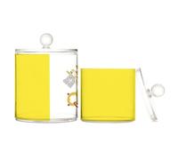 Lot de 2 bacs de rangement en plastique transparent avec couvercle, motif drapeau de la Cité du Vatican, bacs de rangement décoratifs pour cotons-tiges, cotons-tiges, cure-fil, trombones
