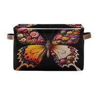 Lot de 2 bacs de rangement pliables avec poignée, motif floral et papillon
