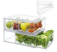 Lot de 2 bacs de rangement pour réfrigérateur avec tiroir extractible - Ensemble de rangement de tiroir de réfrigérateur empilables avec poignée pour cuisine, garde-manger et congélateur