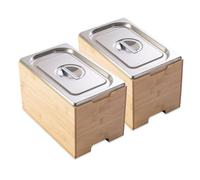 Lot de 2 bacs gastro avec couvercles en inox et supports bambou Mathon