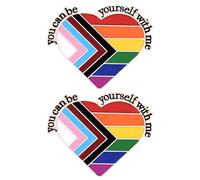Lot de 2 badges arc-en-ciel en forme de cœur avec citations inspirantes « You can be Yourself With Me », Métal