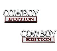 Lot de 2 badges autocollants 3D édition cowboy compatibles avec véhicule, voiture, camion, VUS, décoration de porte (chrome/rouge)