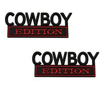 Lot de 2 badges autocollants 3D édition cowboy compatibles avec véhicule, voiture, camion, VUS, décoration de porte (noir/rouge)