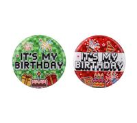 Lot de 2 Badges C'est mon Anniversaire, 5,8 cm Style Pixel Thème Jeu Badge Joyeux Anniversaire avec Motifs Gâteaux Feux d'Artifice pour Garçons et Filles Fournitures de Fête