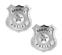 Lot de 2 badges de police en métal argenté à clipser - Badge de police - Accessoire de costume de police - Accessoire de jeu de rôle - Badge de service - Insigne pour carnaval, Halloween, fête