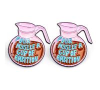 Lot de 2 badges « Pour Myself A Cup Of Ambition Coffee Pot », 9 à 5 Dolly, Rose, 3,5 x 3 cm