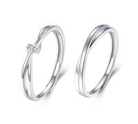 Lot de 2 bagues de couple réglables en zircon simple et belle promesse de bijoux pour femmes couples bagues de fiançailles promesses alliances anneau de couple cadeau pour les amoureux