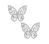 Lot de 2 bagues de manchette ouvertes en forme de papillon en cristal étincelant - Bijou argenté pour femme