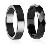 Lot de 2 bagues en hématite pour homme et femme, véritables pierres noires magnétiques pour l'anxiété, équilibre du chakra racine, absorption des énergies négatives, taille 6 à 13, Pierre précieuse