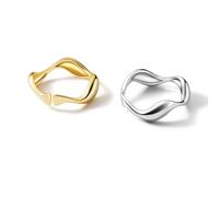 Lot de 2 bagues réglables en argent sterling 925 avec motif vague en tons or et argent