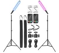 Lot de 2 Baguettes Lumineuses vidéo LED RVB,Kits d'éclairage de Studio de Photographie LUXCEO avec trépied de 0,75m à 2,08m,1000 Lumen,bâton Lumineux de Photographie à intensité Variable 36 Couleurs