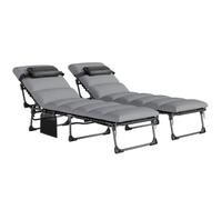 Lot de 2 bain de soleil - chaise longue jardin - Outsunny - matelas 9cm pliable dossier 5 positions - textilène - 200x57x38cm - gris