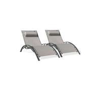 DCB Garden - Lot de 2 bains de soleil CL76 aluminium et textilène gris
