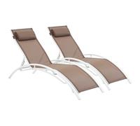 Lot de 2 bain de soleil L. 80 cm H. 93 cm marron en aluminium empilable non pliable