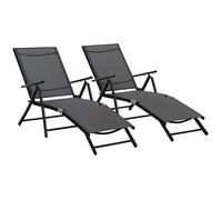 Outsunny Lot de 2 Bain de Soleil, Chaise Longue Pliante avec Dossier réglable 7 Positions en Maille, Cadre en Aluminium, transat Jardin extérieur pour Camping Piscine terrasse, 64 x 134 x 95 cm, Noir