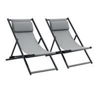 Lot de 2 bain de soleil - Outsunny - pliante - inclinable - avec appuie-tête - en textilène - 60 x 100 x 85 cm - gris foncé
