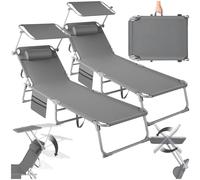 Chaises longues de jardin - TECTAKE - CHLOE - Lot de 2 - Pliable - 4 positions - Gris
