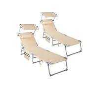 Lot de 2 bains de soleil 4 positions avec appui-tête et pochette beige