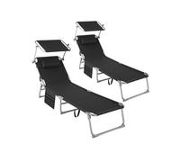 Lot de 2 bains de soleil 4 positions avec appui-tête et pochette noir