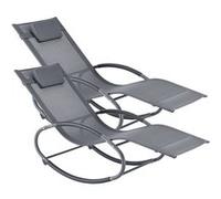 Lot de 2 Bains de Soleil à Bascule EN.CASA - Acier Textile Gris Foncé - Pour Adulte - Extérieur