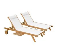 Lot de 2 bains de soleil avec coussin et tablette en bois blanc - Oviala