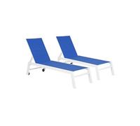 Happy Garden – Lot de 2 bains de soleil Barbados – Textilène bleu, aluminium blanc