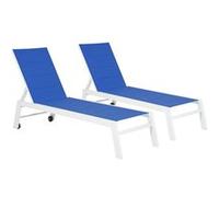 Lot de 2 bains de soleil BARBADOS en textilène bleu - aluminium blanc Bleu G