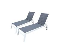 Lot de 2 bains de soleil BARBADOS en textilène gris - aluminium blanc
