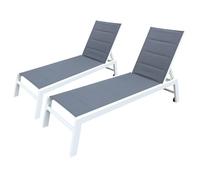 Lot de 2 bains de soleil BARBADOS en textilène gris - aluminium blanc
