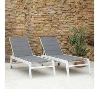 Happy Garden – Lot de 2 bains de soleil Barbados – Textilène gris, aluminium blanc, multi-position