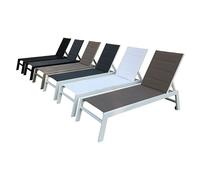 Happy Garden Lot de 2 Bains de Soleil Barbados en textilène Gris et Aluminium Blanc. Transat d'extérieur Multi Position.