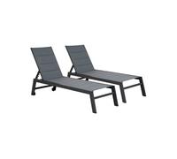 Happy Garden Lot de 2 Bains de Soleil Barbados - Aluminium + Textilène - Gris Anthracite