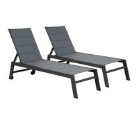 Lot de 2 bains de soleil BARBADOS en textilène gris - aluminium gris anthracite