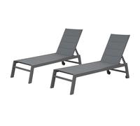 Happy Garden Lot de 2 Bains de Soleil Barbados - Aluminium + Textilène - Gris Anthracite